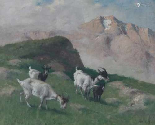 Arthur Heyer (1872-1931)Goats in the Alps. Signed lower right.canvas 53,5 x 66,5 cm.- - -29.00 %