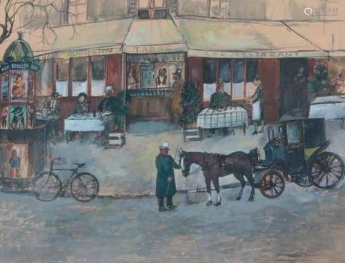 Jacques Fabrès (20th century)Carriage on a Parisian street. Signed lower right.watercolour 48,5 x