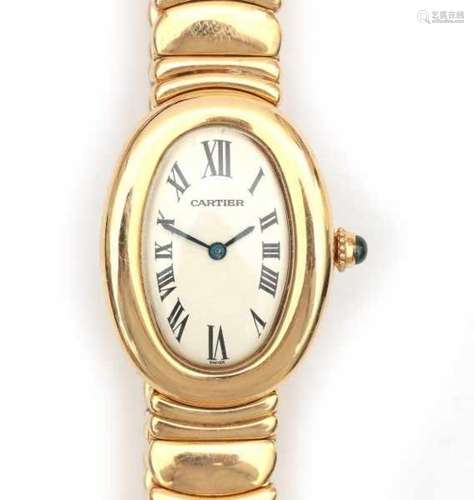 18 carat yellow gold Cartier ladies watch, model Baignoire with a quartz hour. 18 carat gold