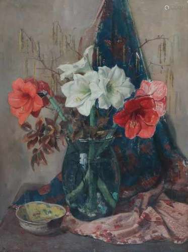 Anton Funke (1869-1955)Still life with amaryllis in a glass vase. Signed lower right.canvas 79 x