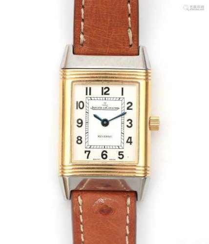 A steel and 18 carat yellow gold wrist watch. Quartz hour. Jaeger-LeCoultre, Reverso Lady, ref