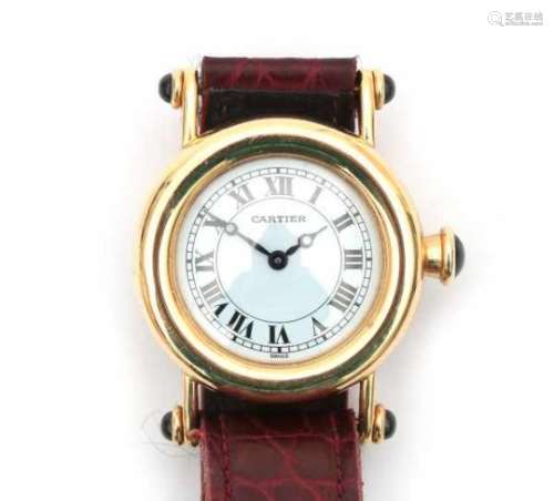 Cartier Diabolo 18 carat yellow gold ladieswatch, incl. burgundy croco leather strap on fold