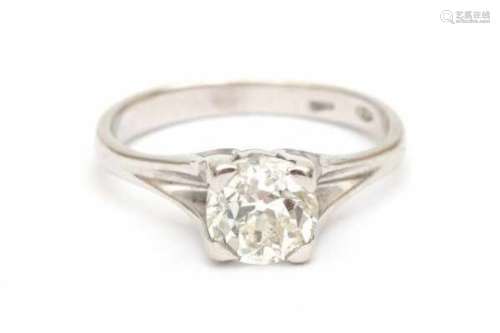 A white gold solitaire ring. Set with an old-European cut diamond, ca. 1.20 ct, ca. P1, K-L. Size: