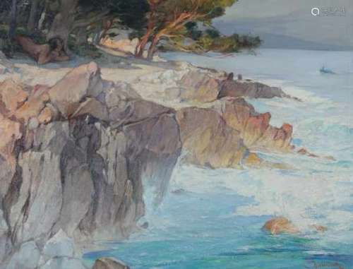 Jules Pierre van Biesbroeck (1873-1965)View of a Mediterranean coast. Signed lower right.canvas 49 x