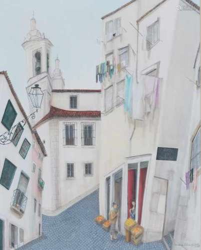 Eduardo Alarcao (1930-2003)Street in Lisboa. Signed and dated Lx/21/I/89 lower right.canvas 80 x