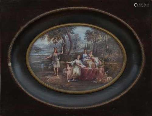 An oval miniature, 'Mercury and Herse'. 19th century7,5 x 11 cm.- - -29.00 % buyer's premium on