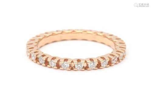 18 carat pink gold diamond eternity ring, set with briljant cut Diamonds, tot ca. 0.56 ct. Size: