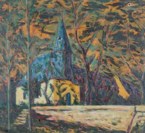 Max Raedecker(1914-1987)Church in France. Signed and dated '51 lower left.Gouache 82 x 90 cm.- - -