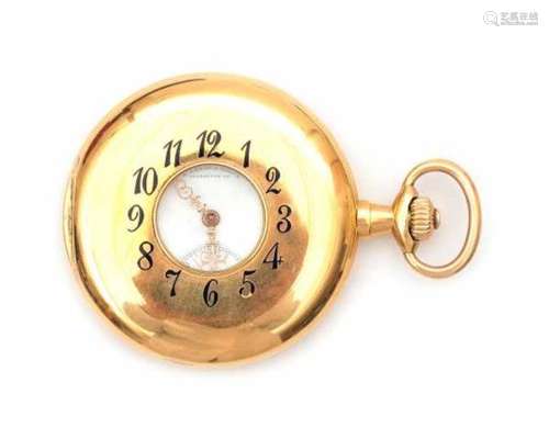 Lange und Söhne Glashütte. Half savonette pocket watch in 14 carat gold incl.a watch chain and