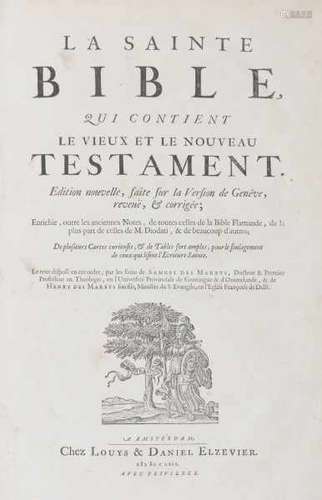 La Sainte Bible qui contient le vieux et le nouveau Testament. Amsterdam, Louys & Daniel Elzevier,