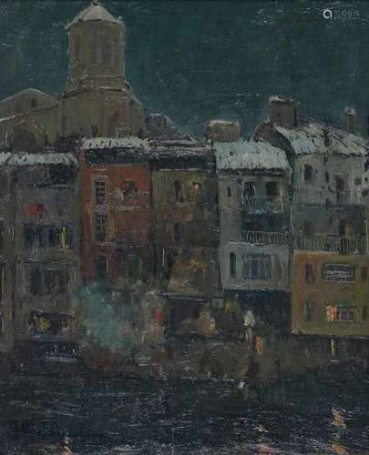 Josep Martinez Lozano (1923-2006)Gerona by night. Signed and dated '54 lower left.Marouflé 41 x 33,5