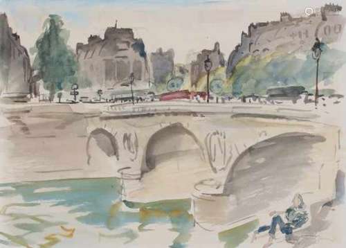 Jan Sluijters (1914-2005)Pont Saint-Michel in Paris. Signed lower right.watercolour 26 x 37