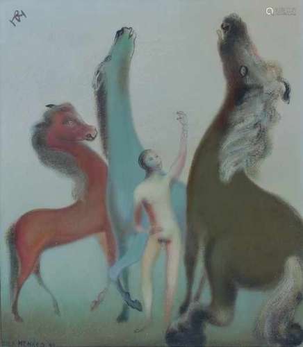 Dolf Henkes (1903-1989)Man and horses. Signed in full and dated '65 lower left. Signed with monogram