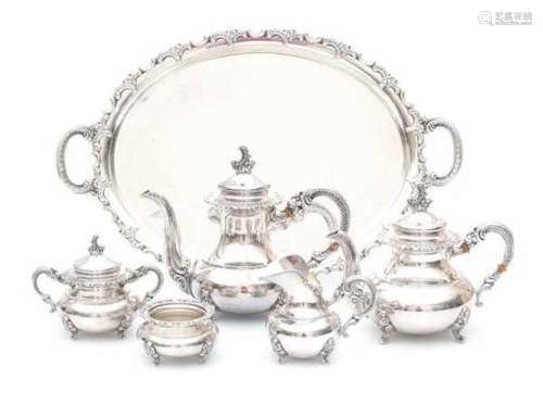 A German Sterling silver six-piece tea- and coffeeservice. Maker's mark Gayer & Krauss. Model: '