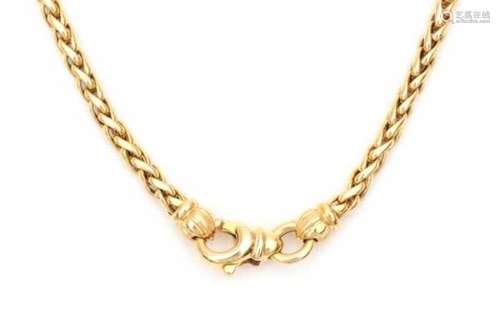 18 carat yellow gold necklac, foxtail link type with lobster clasp. Italian hallmarks for 750, 18