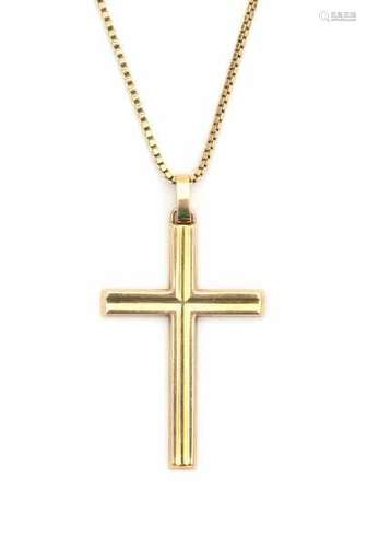 14 carat gold crucifix pendant and necklace, crucifix pendant is ingraved in Dutch: '40 years, Hope,