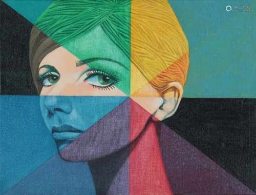 Hans van der Lek (1936-2001)'Spectrum' (Twiggy). Signed on label verso.Oil/tempera on canvas 50 x 65