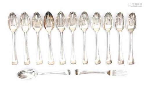 Twelve Dutch silver forks and spoons. Hallmarked The Hague. Maker's mark Adriaan P. Dingemans.