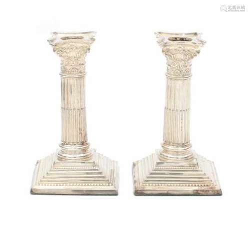 A pair of English silver candlesticks. Hallmarked Birmingham. Maker's mark Alexander Clark & Co.