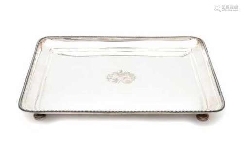 A Dutch rectangular Sterling silver tray with the coat of arms of a Dutch patrician family. Makers