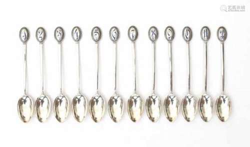 Twelve Dutch silver tea spoons. Maker's mark Fa. J.M. van Kempen & Zonen, Voorschoten. Each of the