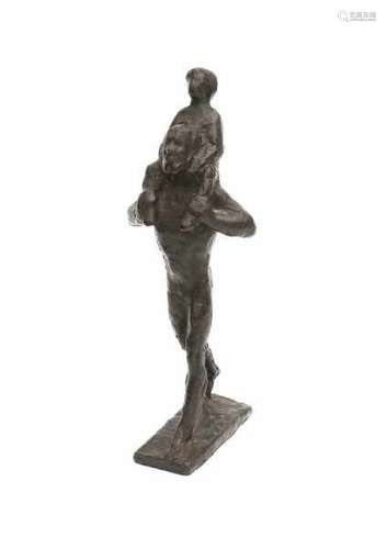 Pieter d' Hont (1917-1997)A bronze sculpture of a man with a child on his shoulders. 1963. Signed on