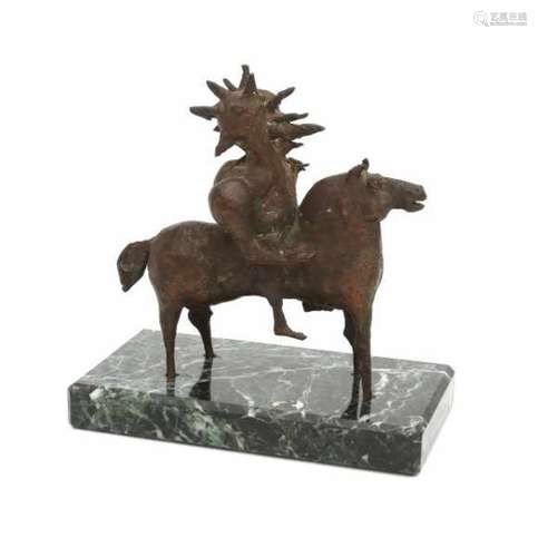 Aart van den IJssel (1922-1983)A bronze figure on a horse. Signed with monogram and dated 1967 on