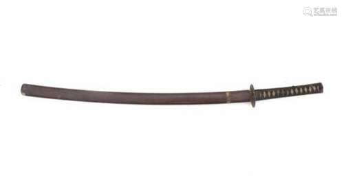 A Japanese sword 'katana', the shagreen grip with ito and two menuki. The sheath with an incised