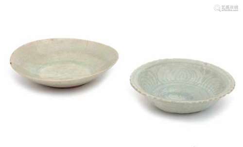 Two Chinese provincial celadon bowls, both with incised decoration. Ming dynasty (1368-1644)Diameter