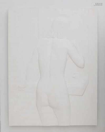 Jacques Verduyn (1946)A gypsum wall sculpture. Woman at her toilet. Signed lower right.133 x 100 x 9