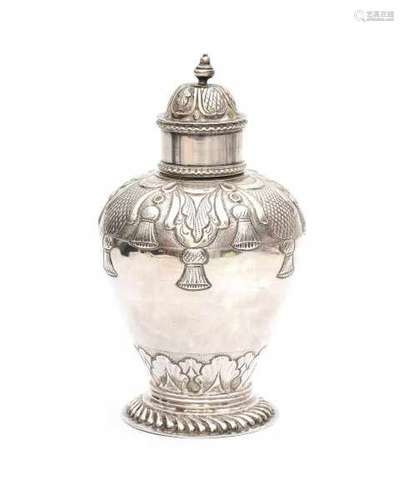 A Dutch silver tea caddy. Hallmarked Haarlem. Maker's mark Pieter Ebbekin II. Year letter (T) 1729.