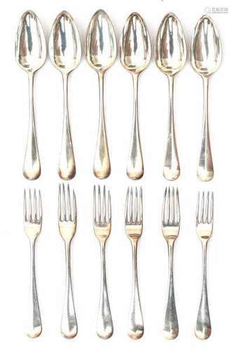 Six Dutch Sterling silver forks and spoons. Maker's mark Hendrik Overhulsman, Amsterdam. Year