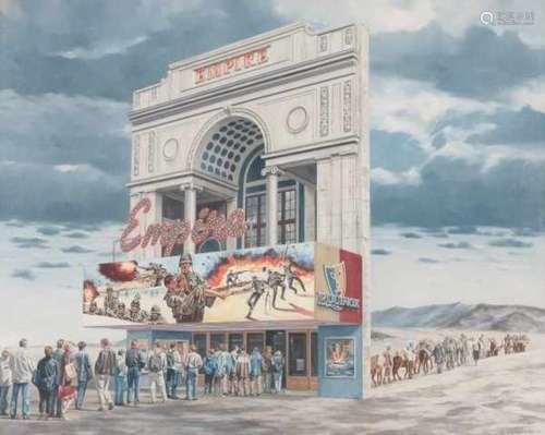 Paul Vereecke (1948)A queue in front of the cinema 'Empire'. Signed lower right. The 'Empire' is