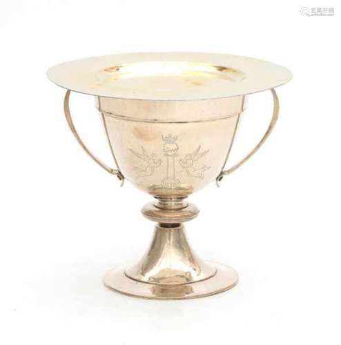 A Dutch Sterling silver chalice with paten. Maker's mark J.H.M. Noijons, Utrecht. Year letter