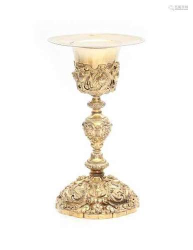 A French Sterling gilded silver chalice with paten. Maker's mark Martin & Dejaen, Paris. 19th