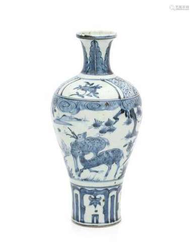 A Chinese blue and white vase, decorated with a continuous landscape with deer. Wanli period (1572-