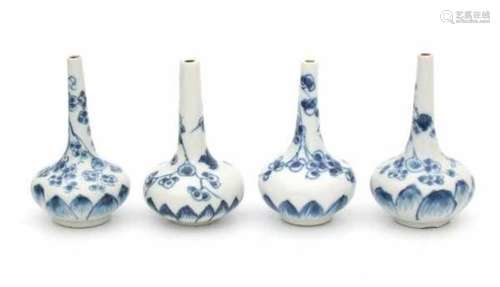 A set of four Chinese blue and white miniature vases, decorated with plum blossom. 19th