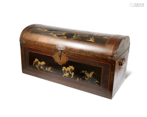 A JAPANESE WOOD AND LACQUER NAMBAN COFFER