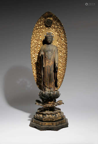 A JAPANESE LACQUERED WOOD FIGURE OF AMIDA NYORAI