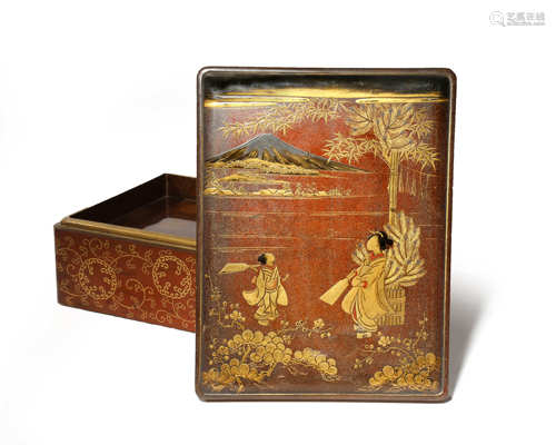 A JAPANESE LACQUER DOCUMENT BOX AND COVER