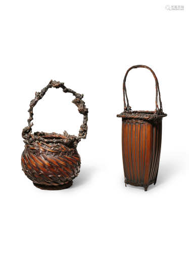 TWO JAPANESE WOVEN BAMBOO IKEBANA BASKETS