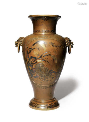 A JAPANESE INLAID BRONZE VASE BY THE KANAZAWA COMPANY