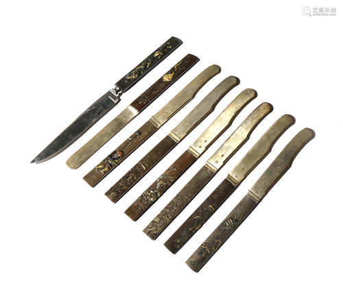 EIGHT KNIVES WITH JAPANESE MIXED-METAL KOZUKA HANDLES