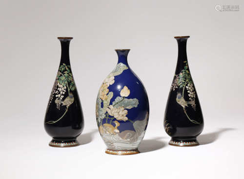 THREE JAPANESE CLOISONNE ENAMEL VASES