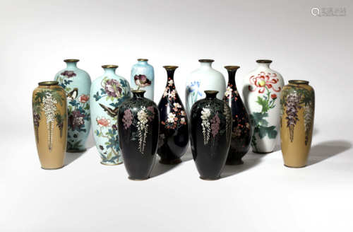 A SMALL COLLECTION OF JAPANESE CLOISONNE ENAMEL VASES