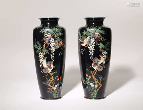 A PAIR OF JAPANESE CLOISONNE ENAMEL VASES