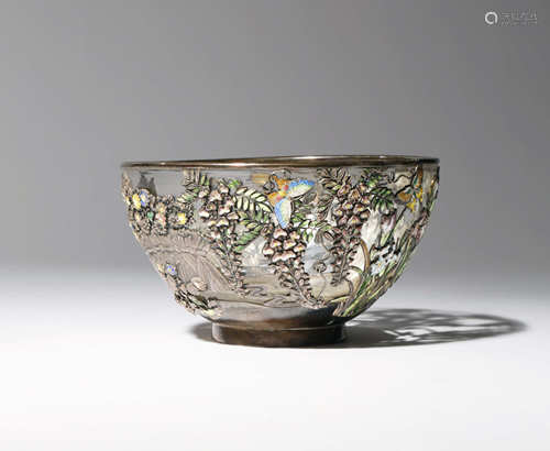 A JAPANESE SILVER AND ENAMEL BOWL