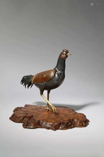 A JAPANESE MIXED METAL MODEL OF A COCKEREL