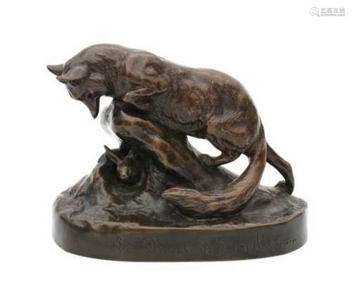 Clovis-Edmond Masson (1838-1913)A bronze sculpture. 'Le bout de l'oreille'. Signed and with