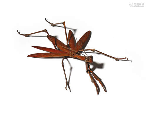 A JAPANESE ARTICULATED COPPER MODEL OF A PRAYING MANTIS